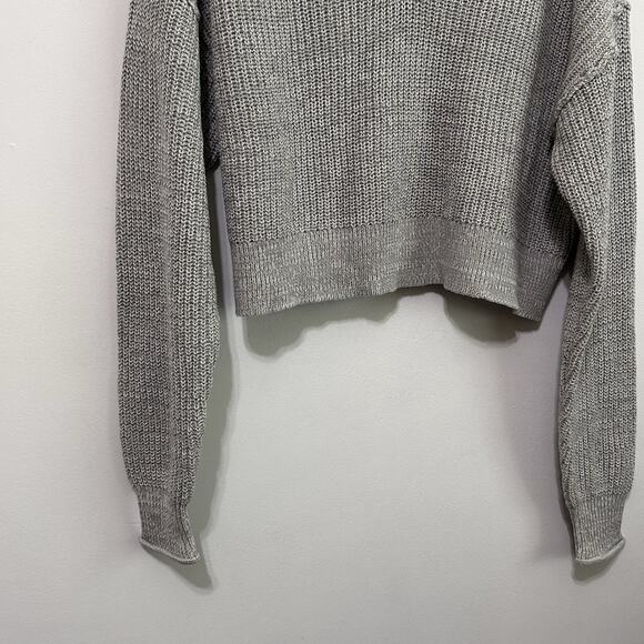 Aeropostale V Neck Sweater L Grey Cropped Long Sleeve Chunky Knit Womens NEW - Picture 4 of 10